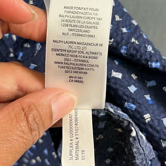 Polo Ralph Lauren Seersucker Casual Button-Down Shirt All Over Print Flags Large - Picture 9 of 12